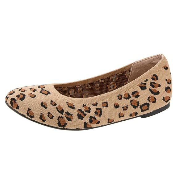 Amazon Essentials Knit Ballet Flat Leopard Print NWOT - Picture 1 of 6